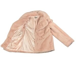 Casting LA Faux Fur Jacket Womens S Blush Pink Plush Teddy Coat Satin Lined Soft